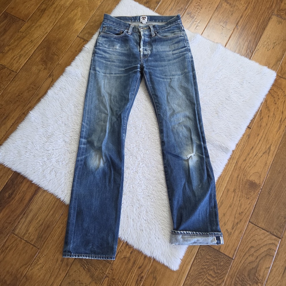 Tellason Selvedge Jeans Kaihara Denim Men's Size 28 Blue Japan Straight Distress